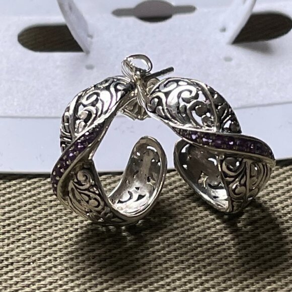 Bali Designs Robert Manse AMETHYST HOOP Earrings - Picture 3 of 13
